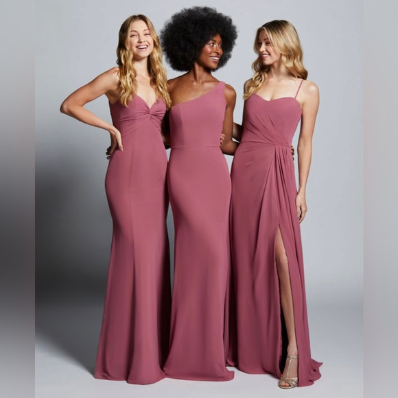 Hayley Paige Occasions Chiffon Bridesmaid Dress Berry Style 52151 Size 14 NWT - Picture 3 of 12